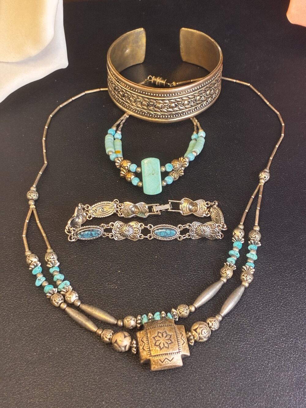 Vintage Southwestern Jewelry Lot Necklace Bracelet Cuff Faux Turquoise Boho